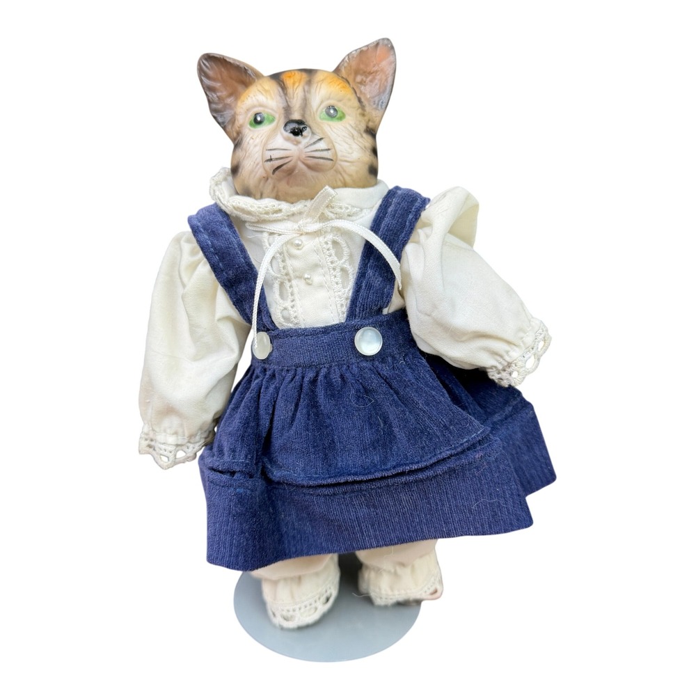 Bette Ball 1986 Victoria Ashlea Originals Goebel, Cat Doll Blue Corduroy Vintage